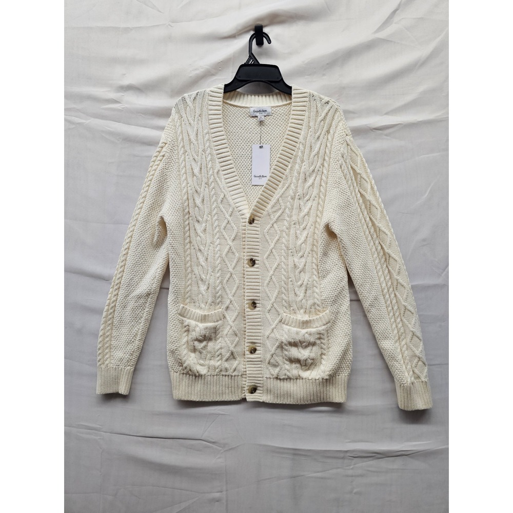 Goodfellow & Co Mens Cardigan Sweater Cream Cotton Casual Size Small